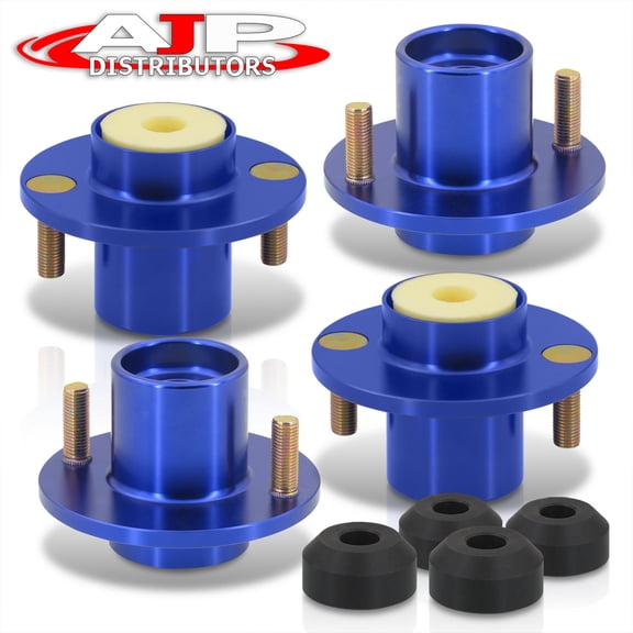 AJP Distributors Suspension Coilover Shocks 4-Piece T6061 Billet Aluminum Strut Tower Extended Top Hats Mount Bushings Bump Stop Set Kit Blue Compatible/Replacement For Honda Civic CRX Del Sol Integra