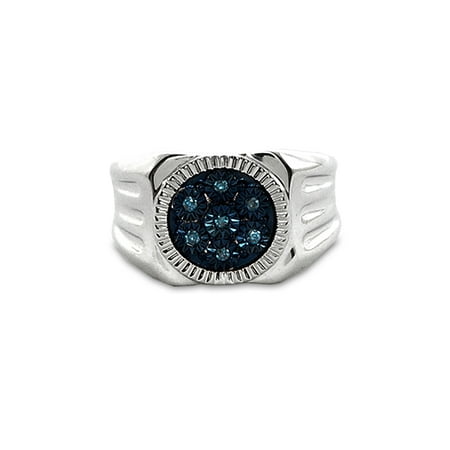 Men's Blue Diamond Accent Circle Sterling Silver Ring