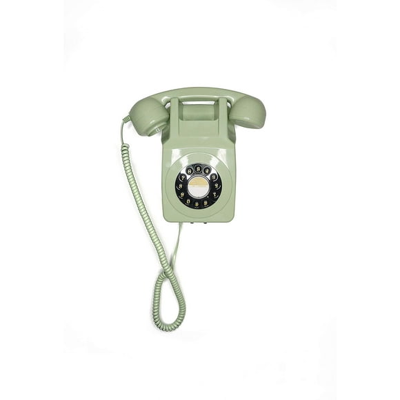 Teléfono fijo retro con botón pulsador montado en la pared GPO 746 verde