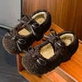 thumbnail image 2 of Kids Girl's Slip On Plush Mary Jane Shoes Fleece Lined Non Slip Loafers Toddler Cute Bowknot Princess Dress Shoes Brown Size 9 Toddler, 2 of 7