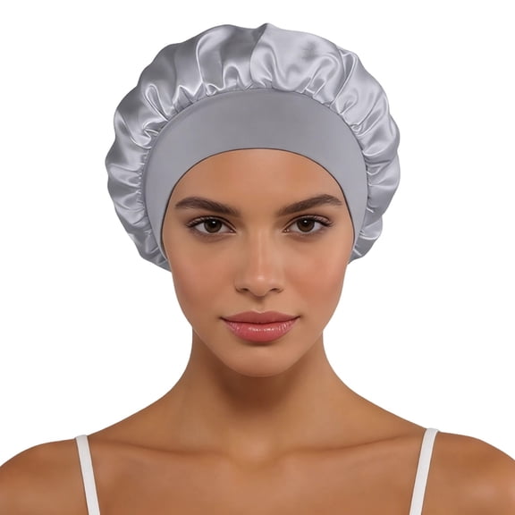 Women Sleep Hat Classic Solid Color Satin Wide Brim Hat For Fashionable Sleep Cap Travel Sun Grey One Size