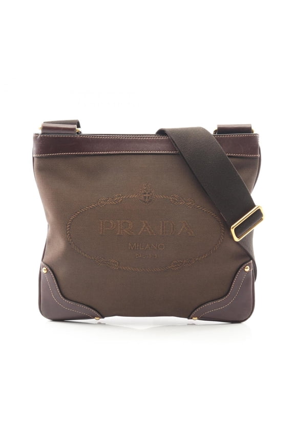 Pre-Owned Prada shoulder bag, canvas and leather, women's, brown (Good)