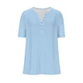 thumbnail image 5 of Lumtrix Womens Short Sleeve Blouses Henley V Neck Shirt Dress Casual Work Button Up Summer Fall Trendy Tops Sky Blue M, 5 of 6