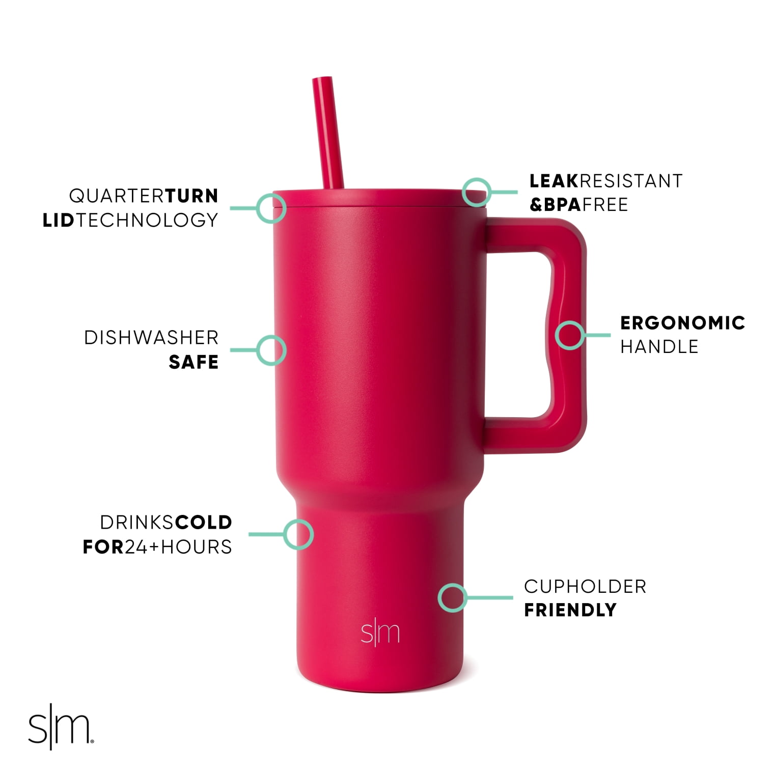 (4 pack) Simple Modern 30 fl oz Insulated Stainless Steel Trek Tumbler with Straw Lid | Holly Berry