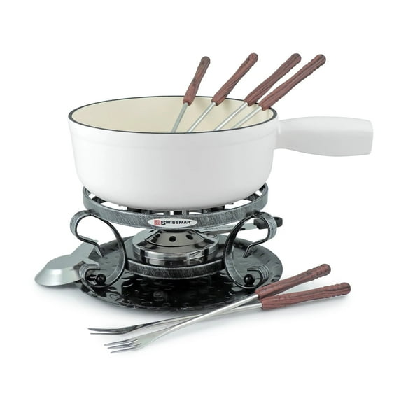 Swissmar Lugano Ensemble de Fondue en Fonte Émaillée Blanche Mate 9 Pcs