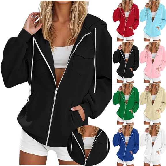 TARIENDY Hoodies for Women Full Zip Casual Long Sleeve Sweatshirts with Pockets Loose Fit Hooded Jackets Fall Coats Red L