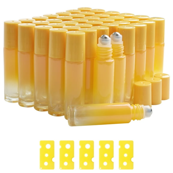 42pcs Roller Bottle, 10mL(0.34 Empty Refillable Roll-on Bottle, 5 Opener 5 Funnels with Stainless Steel Roller Balls and Caps for Travel, Perfume and Lip Gloss-Yellow