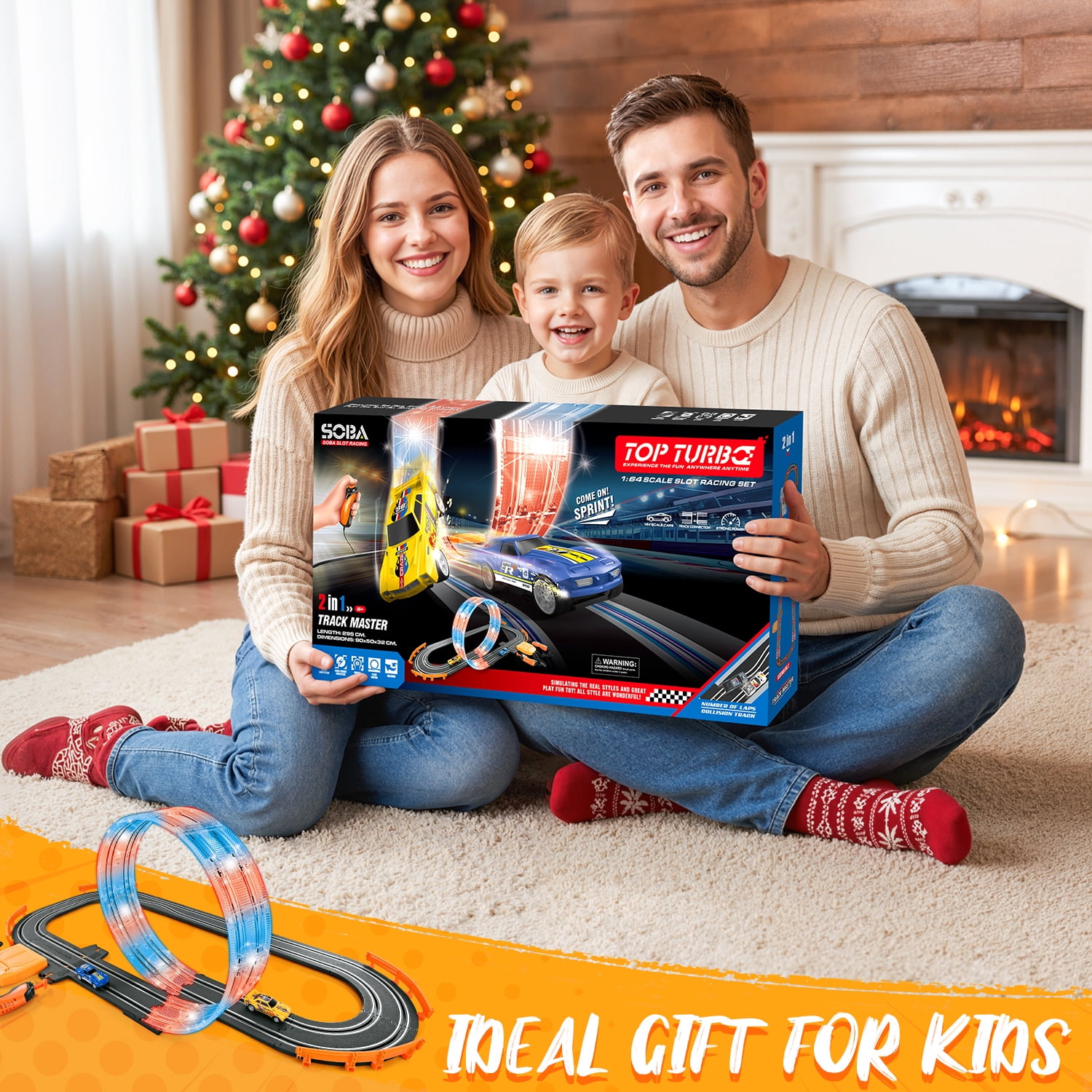 UQN 2-in-1 Slot Car Race Track Set, Electric Race Track for Kids 4-8 with 1:64 High-Speed Racing Car, Dual Racing Game Lap Counter Circular Overpass Flash Tracks, Gifts Toys for Boys Kids age 6-8-12
