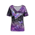 thumbnail image 3 of ORQ Women Short Sleeve V Neck Floral Print Tops Casaul Loose T-Shirt Blouses, 3 of 4
