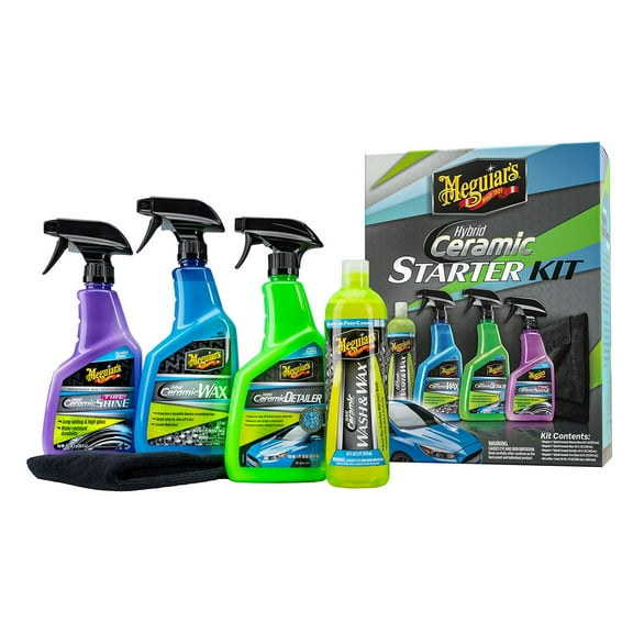 Meguiar’s Hybrid Ceramic Starter Kit - Detailing Kit Includes Car Wash, Wax, Detailer, & Tire Shine
