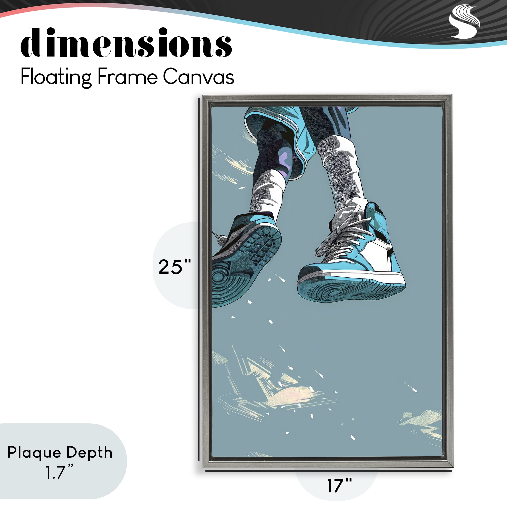 Stupell Industries Sporty Jump with Sneakers Gray Framed Floater Canvas Wall Art, design by Ray Powers
