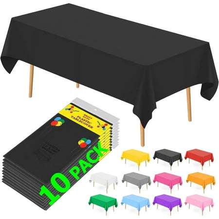

10 Pack Black Plastic Tablecloths for Rectangle Tables 54 x108 Inch Plastic Table Cloths for Parties Disposable for Birthday & Weddings Table Cover for Festival Party (Black)