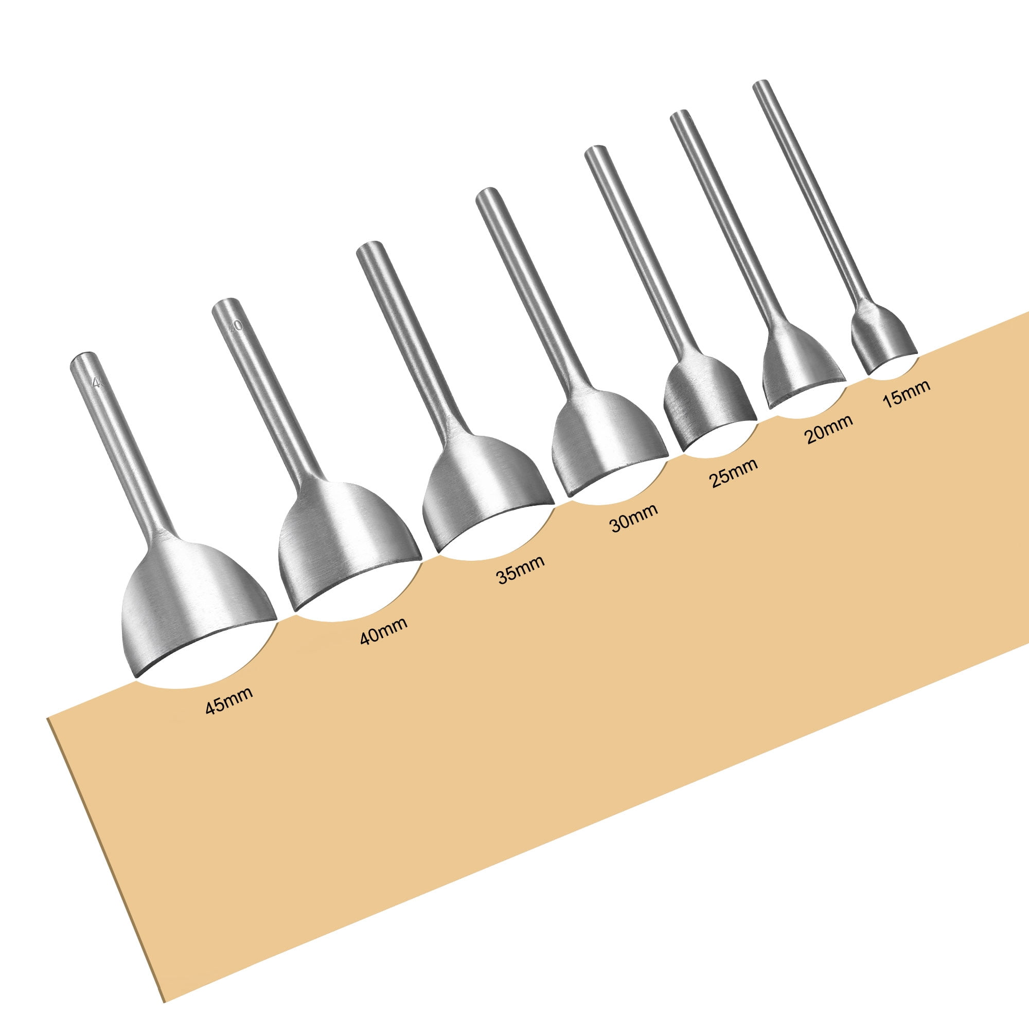 Arc-Shaped Leather Cutter Punch 15-45mm Strap End Punch Tool Set 7 Pack
