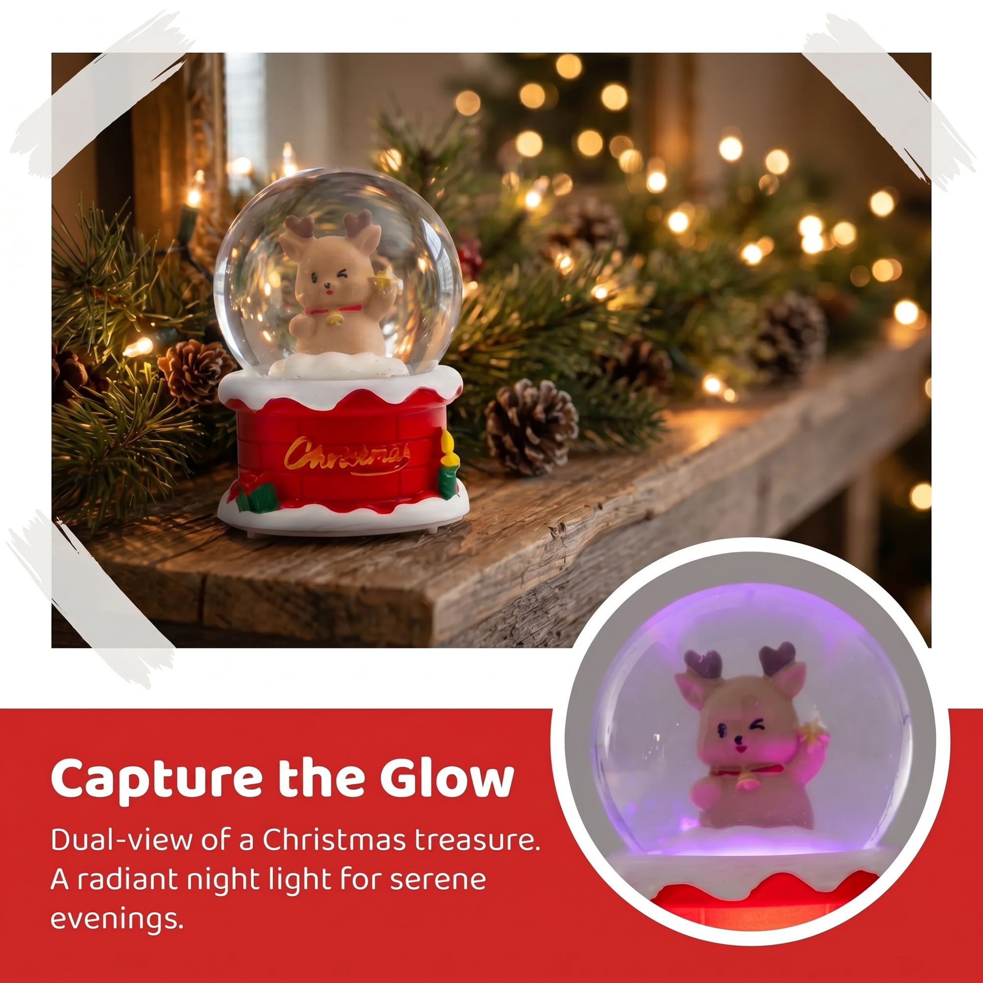 Unique Bargains Crystal Ball Shatterproof LED Glitter Snow Globe Red E 2.6" x 2.6" x 3.7"