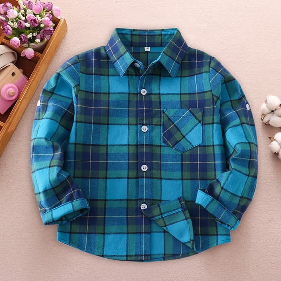 UACY Girls Long Sleeve Flannel Shirt Kids Buffalo Plaid Button Down Shirt Casual Cute Flannel Blouse Tops (Sky Blue, 3-4 Years)