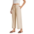 thumbnail image 6 of SWQZVT Women's Casual Wide Leg Pants Wide Leg Pants Drawstring Elastic Mid Waist Pants with Pockets Khaki, 6 of 7