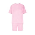 thumbnail image 5 of FAIWAD Women's Textured 2 Piece Outfits Lounge Sets Short Sleeve Tops Slim Biker Shorts Soft Pajamas Sweatsuit Set, 5 of 5