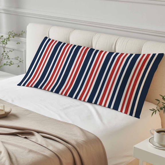 Navy Blue Red Striped Body Pillow Cover, Pillowcase Protectors with Zipper, Breathable Decorative Throw Pillow Case Cover, Modern Minimalist Ombre Lines Pillow Shams for Couch Sofa 20x54Inch