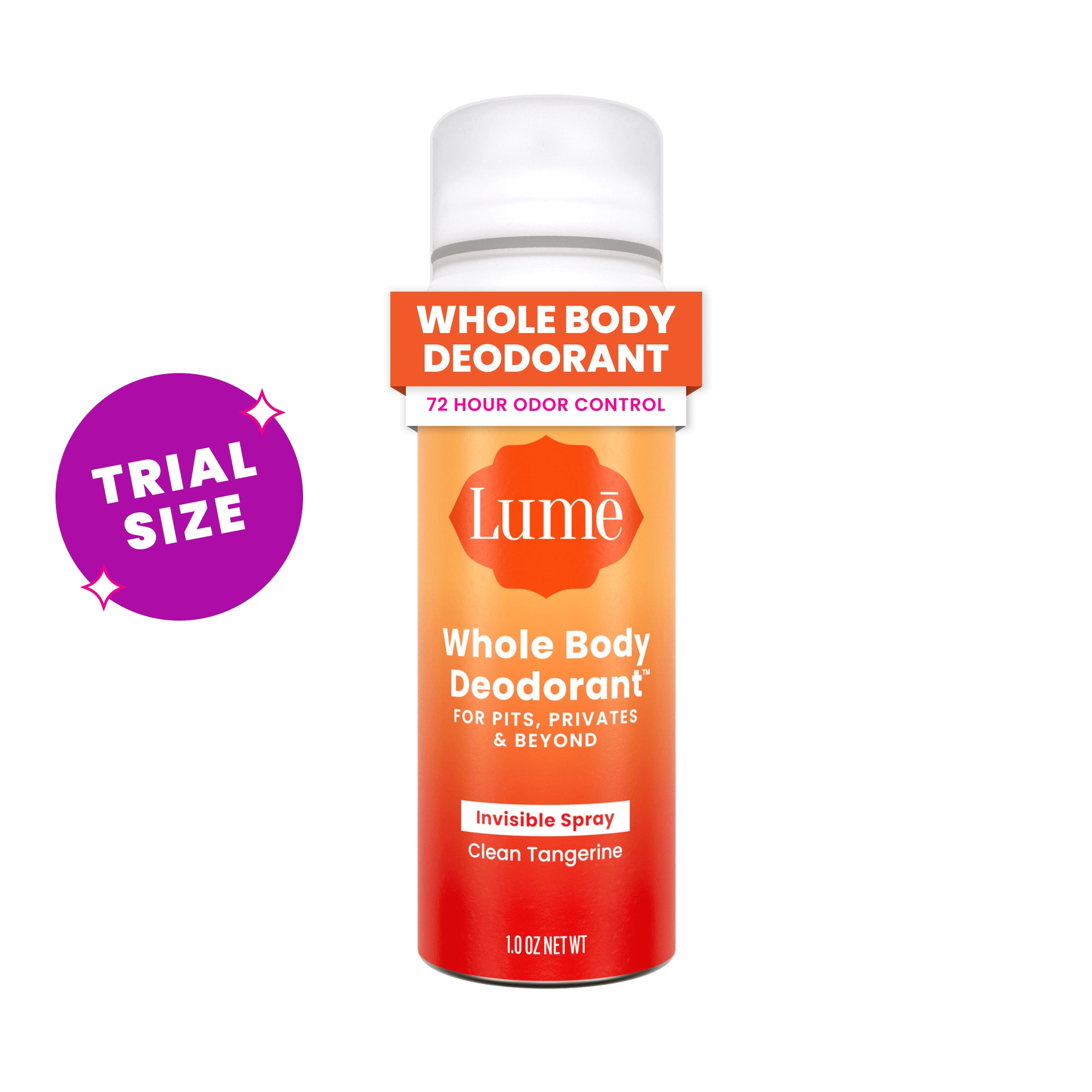 Lume Whole Body Women’s Deodorant - Trial Size Spray Deodorant - Aluminum Free - Clean Tangerine - 1.0oz