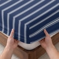 thumbnail image 3 of Twin Sze Fitted Sheet Set - Navy Blue Striped 2 Piece Bedding Sets 16" Deep Pocket Fitted Sheet with 1 Pillowcase, Navy Blue White Farmhouse Stripes Brushed Microfiber Hotel Luxury Bed Sheets, 3 of 9