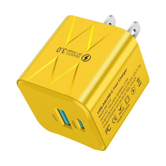 Wdhugt Usb C Wall Charger Block 25W Fast Charging Pd Qc 3.0 Adapter Plug For Smartphones Tablets Laptops Travel Home Office Use Yellow Yellow