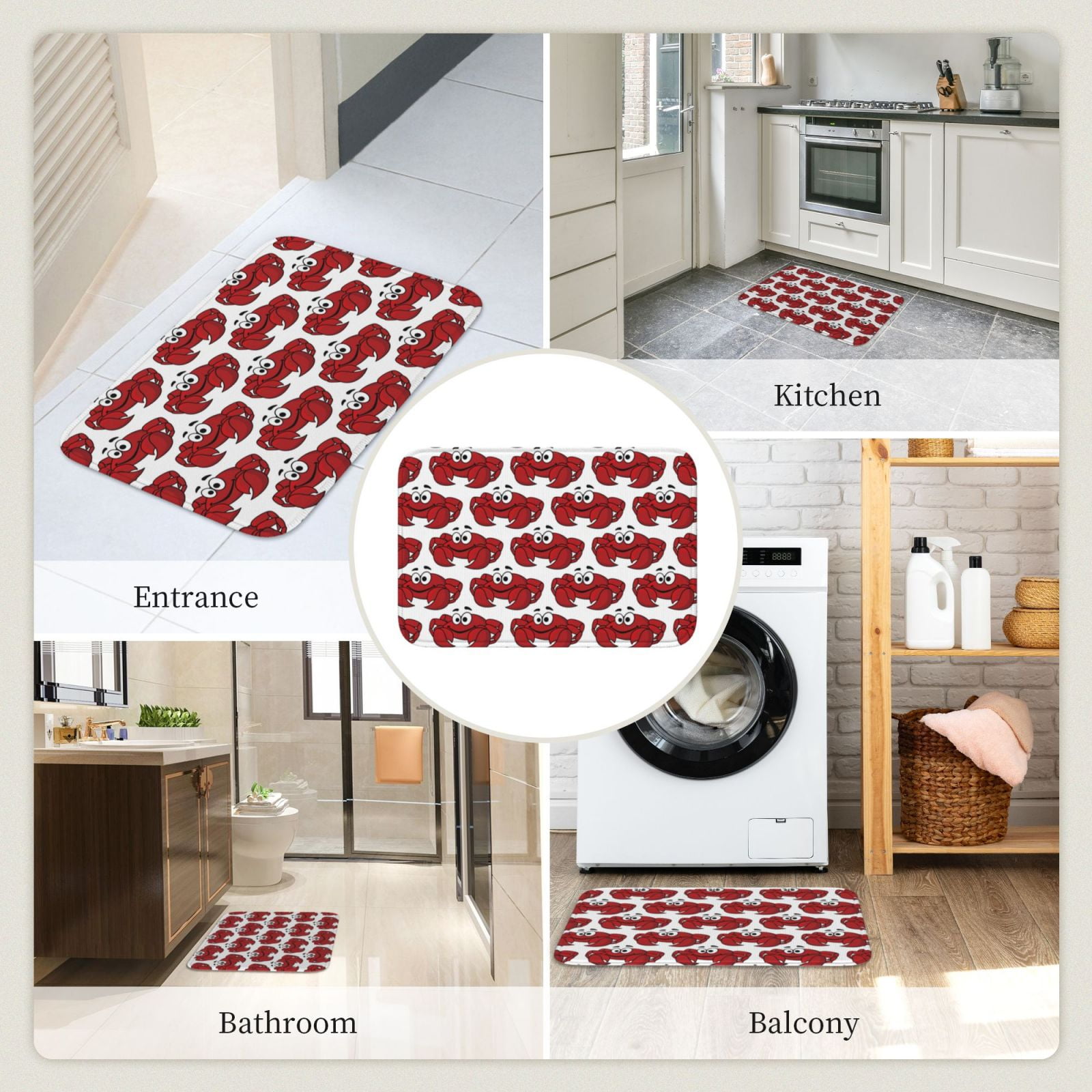 Vsdgher Cute Red Crab Hem Mat 40x60 - Multipurpose Doormat for Indoor & Outdoor Use - Welcome Your Guests with our Entrance Mat