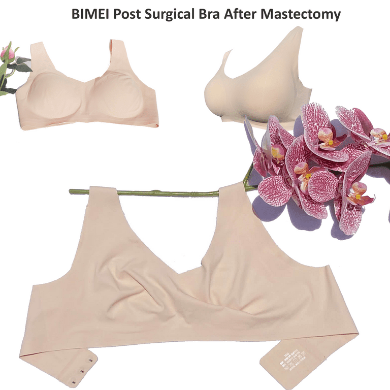 Bimei Seamless Mastectomy Bra For Women Breast Prosthesis With Pockets  Sleep Bras Soft Daily Bras With Removable Pads,beige,m