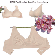BIMEI Seamless Mastectomy Bra for Women Breast Prosthesis with Pockets Sleep Bras Soft Daily Bras with Removable Pads,Beige,XL
