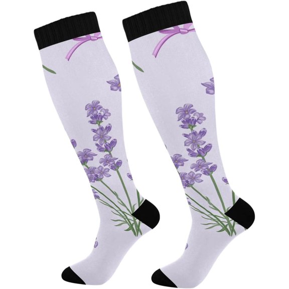 GZHJMY Lavender Compression Socks, Women Men Long Stocking (20-30mmHg), Travel Knee High Stockings for Athletic Sports,Running,Cycling,Nursing
