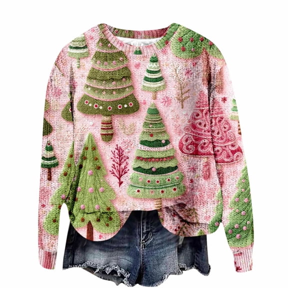 Women's Sweater Oversize Christmas Tree Long Sleeve Crew Neck Knitted Xmas Festival Fall Sweaters