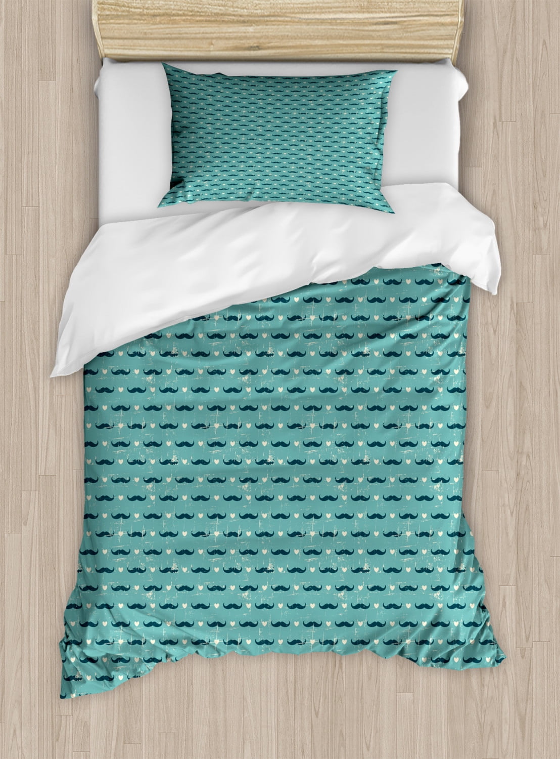 Hipster Twin Size Duvet Cover Set, Mustaches Little Hearts Manly ...