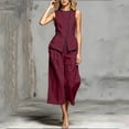 thumbnail image 6 of BRELIL Women Two Piece Sets Round Neck Sleeveless Tank Tops Wide Leg Pants Summer Casual Loungewear Matching Sets Vacation Travel Outfits Boho Solid Loose Tracksuit, Wine S, 6 of 6