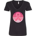 thumbnail image 3 of Inktastic Breast Cancer Pink Ribbon Retro Women's V-Neck T-Shirt, 3 of 5