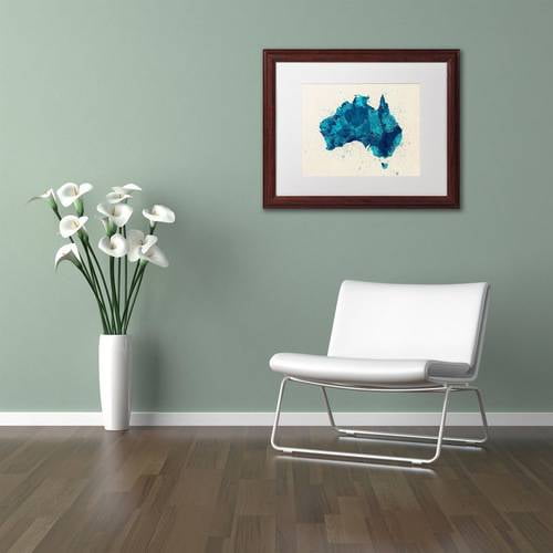 Trademark Fine Art 'Australia Paint Splashes Map 2' Canvas Art by Michael Tompsett, White Matte, Wood Frame