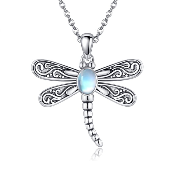 Dragonfly Necklace 925 Sterling Silver Moonstone Opal Turquoise Dragonflys Pendant Necklace Jewelry for Women Gifts