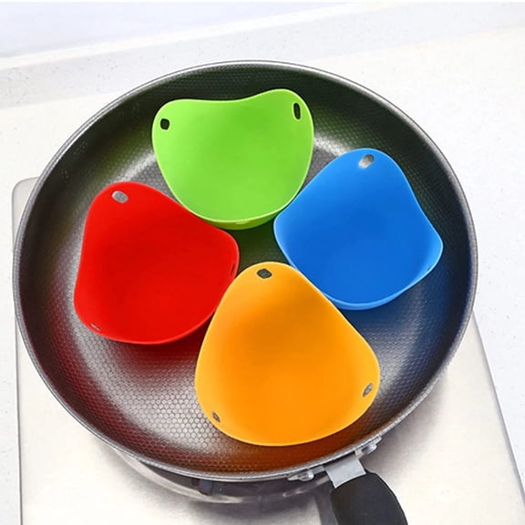 VAISOZ 4 Pack Silicone Egg Poacher Cups, Non-Stick BPA Free Egg Cooker Rings with Hanging Holes, Heat Resistant Colorful Poached Egg Maker for Stovetop Microwave