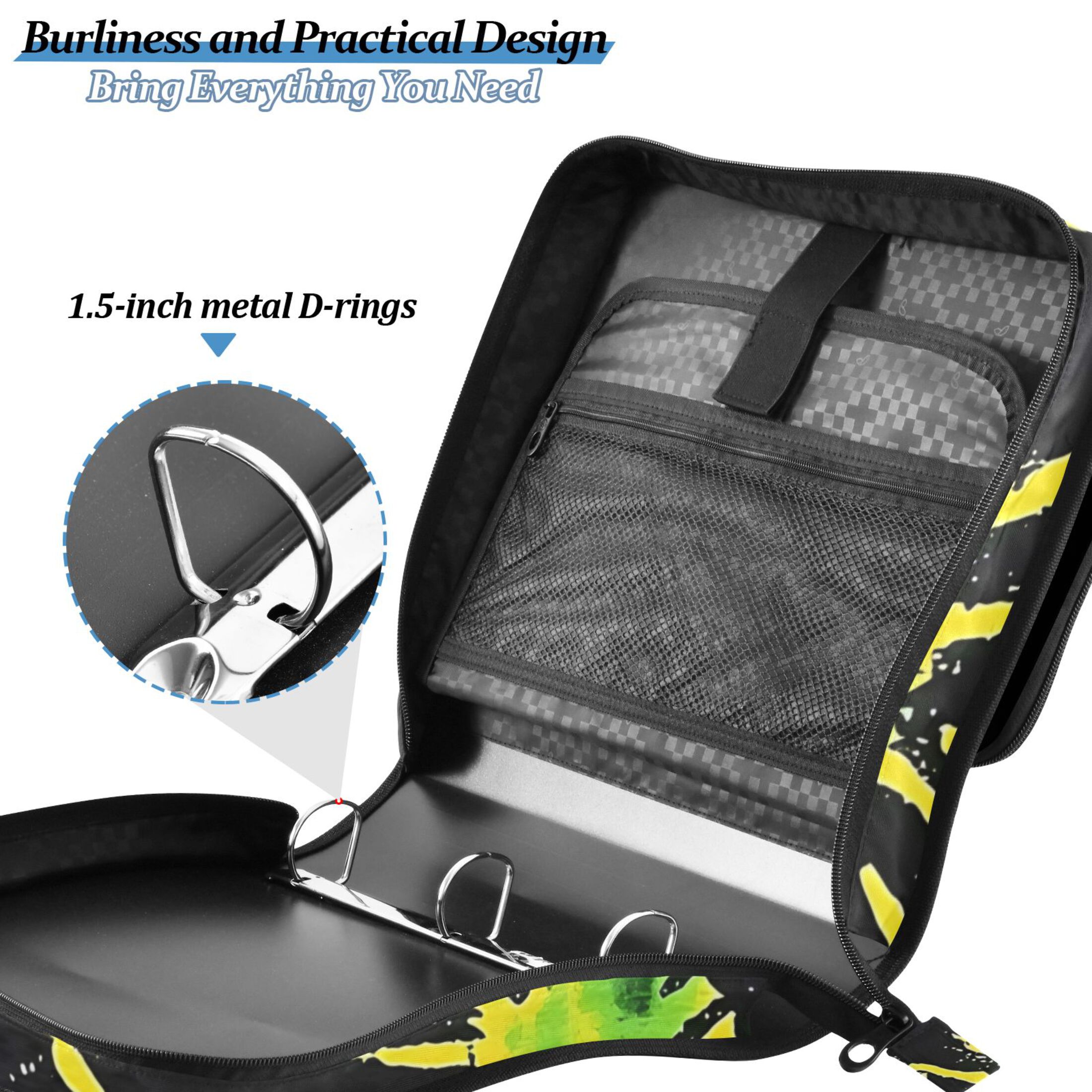 ALAZA Zipper Binder Art Tie-dye Yellow 3 Ring Trapper Keeper File Folder Organizer Bag