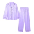 thumbnail image 4 of Women Silk Pajamas Set, Long Sleeve Satin Pajamas for Women Sleepwear Button Down Pjs Set Two-piece Purple XXL(XXL), 4 of 6