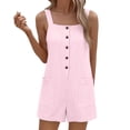 thumbnail image 3 of cfhntfmh Summer Rompers for Women Casual Loose Fit Shorts Square Neck Sleeveless Button Jumpsuits Summer Vacation Clothes, 3 of 6