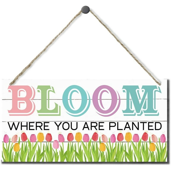 Wood Sign 5x10 Inch Bloom Where You Art Planted Sign Spring Decoration Hanging Wood Sign Home Decorative Door Hanger Wood Wall Sign Farmhouse Decor For Front Door Modern Country Style Home Decor