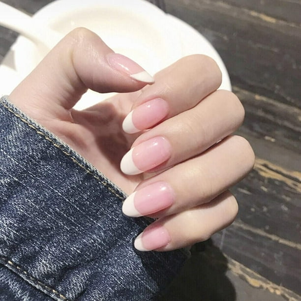 48pcs Full Cover Medium Length Nails Pink White Tips Sets French Press On Nails Acrylic False Nails Kit Nude Color For Women And Girls Walmart Com