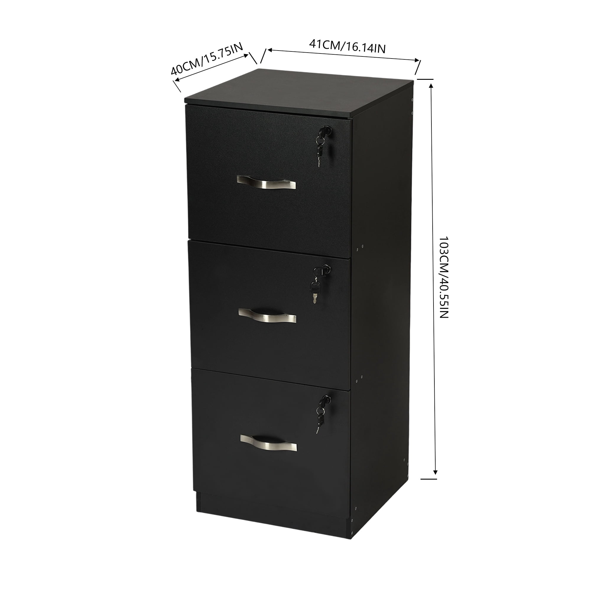Homy Casa 3-Drawer Metal File Cabinet with Lock, Filing Cabinet for Office, Home, or Business Use,Black