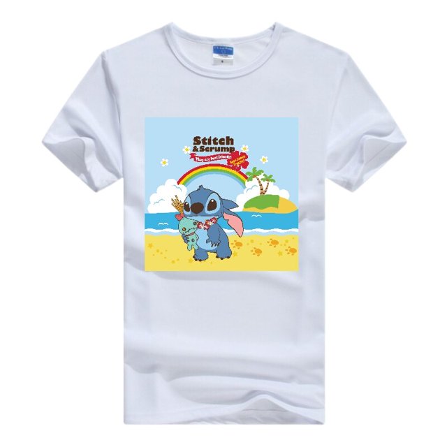 Disney-camisetas con estampado de Lilo & Stitch para mujer, blusa blanca Kawaii, blusas holgadas de manga corta
