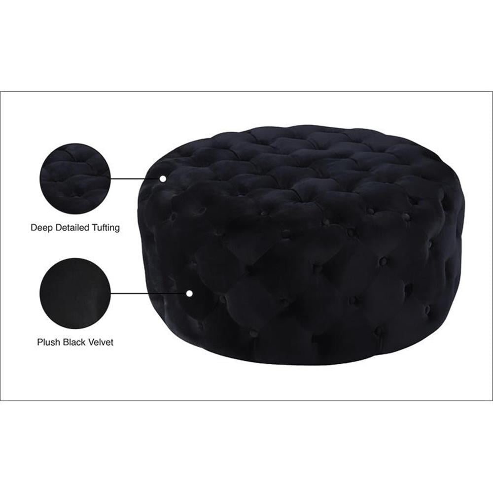 Pemberly Row Modern Button Tufted Black Velvet Ottoman and Bench