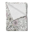 thumbnail image 2 of Ethnic Soft Flannel Fleece Throw Blanket, Vintage Abstract Flower Swirls Leaves Doily Style Pastel, Cozy Plush for Indoor and Outdoor Use, 50" x 70", Pale Pink Pale Grey, by Ambesonne, 2 of 5