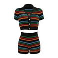 thumbnail image 4 of BOOMNY Womens 2 Peice Sets Striped Short Sleeve Knit Tops Shorts Outfits for Women Summer Casual Matching Sets, 4 of 5