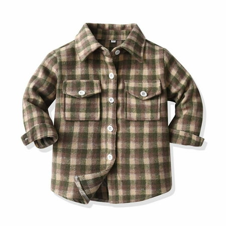 

Ovbmpzd Girls Winter Coats 5t Toddler Flannel Button Down Shirt Plaid Print Long Sleeve Pocket Cotton Jacket Outwear
