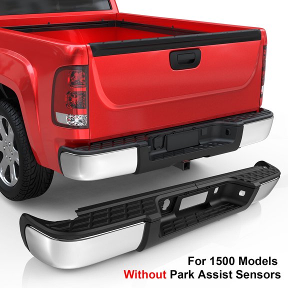 MOSTPLUS Chrome Rear Bumper for 2007-2013 Chevy Silverado GMC Sierra 1500 Pickup w/o sensor