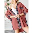 thumbnail image 2 of Womens Waffle Knit Plaid Shacket Boyfriend Button Down Shirt Jacket Loose Long Sleeve Tops, 2 of 6
