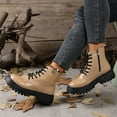 thumbnail image 4 of Rokment Womens Platform Ankle Booties Fall Winter Leather Lace up Chunky Mid Heel Zip up Short Combat Boots for Woman Khaki Size 8, 4 of 8